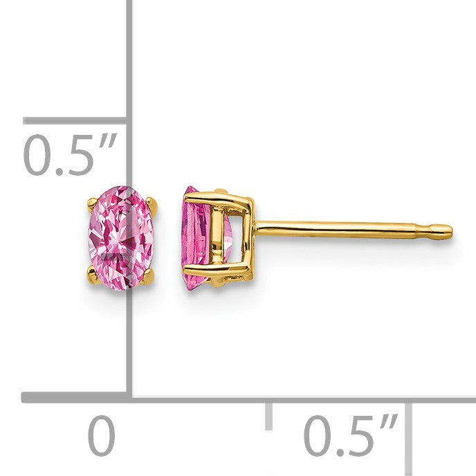 14k 5x3mm Oval Pink Sapphire Post Earrings