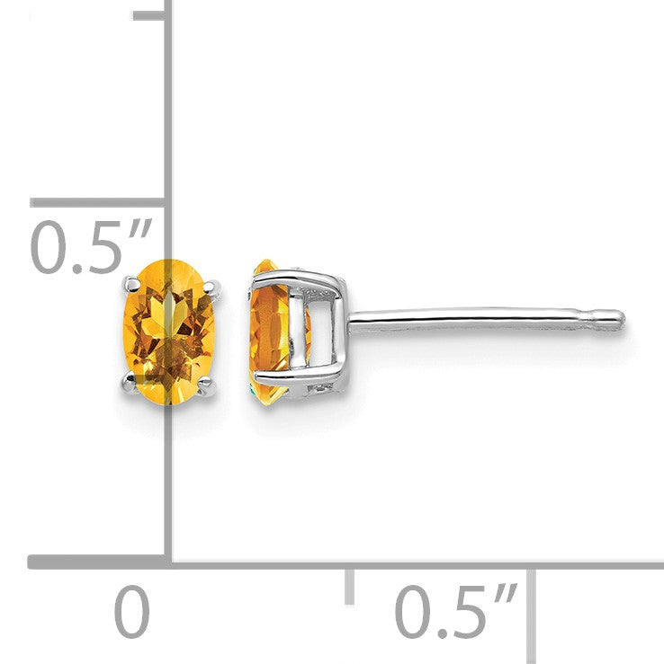 14k White Gold 5x3mm Oval Citrine Post Earrings