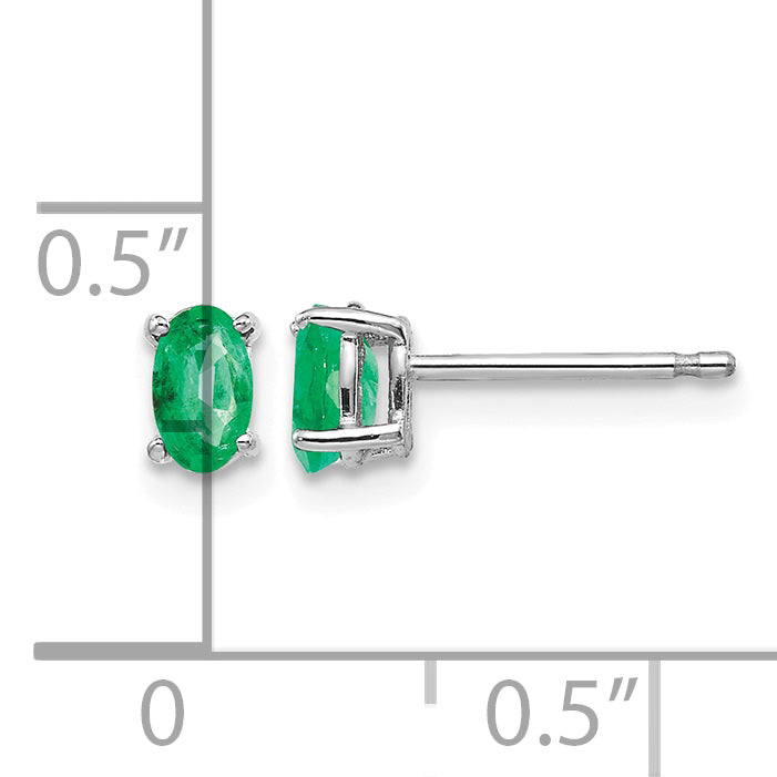 14k White Gold 5x3mm Oval Emerald Post Earrings
