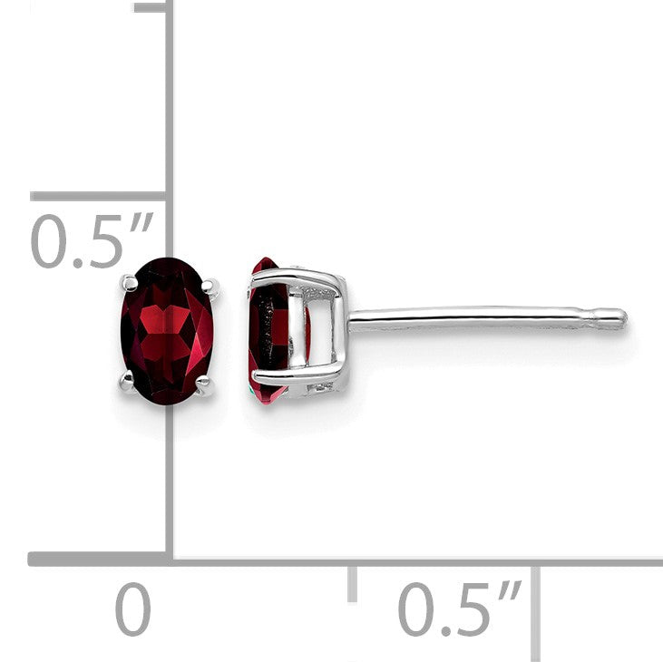 14k White Gold 5x3mm Oval Garnet Post Earrings