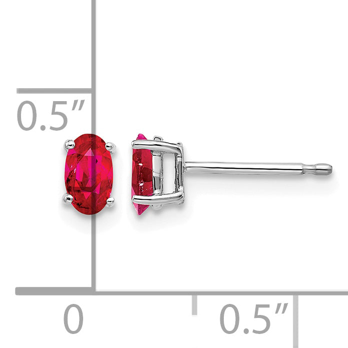 14k White Gold 5x3mm Oval Ruby Post Earrings
