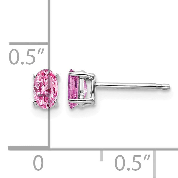 14k White Gold 5x3mm Oval Pink Sapphire Post Earrings