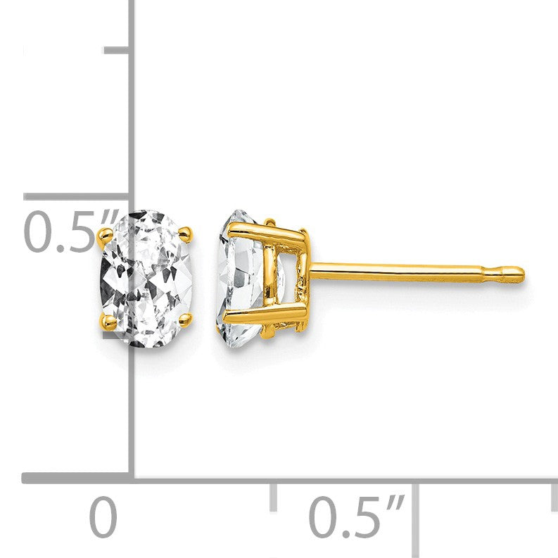 14k 6x4mm Oval Cubic Zirconia Post Earrings