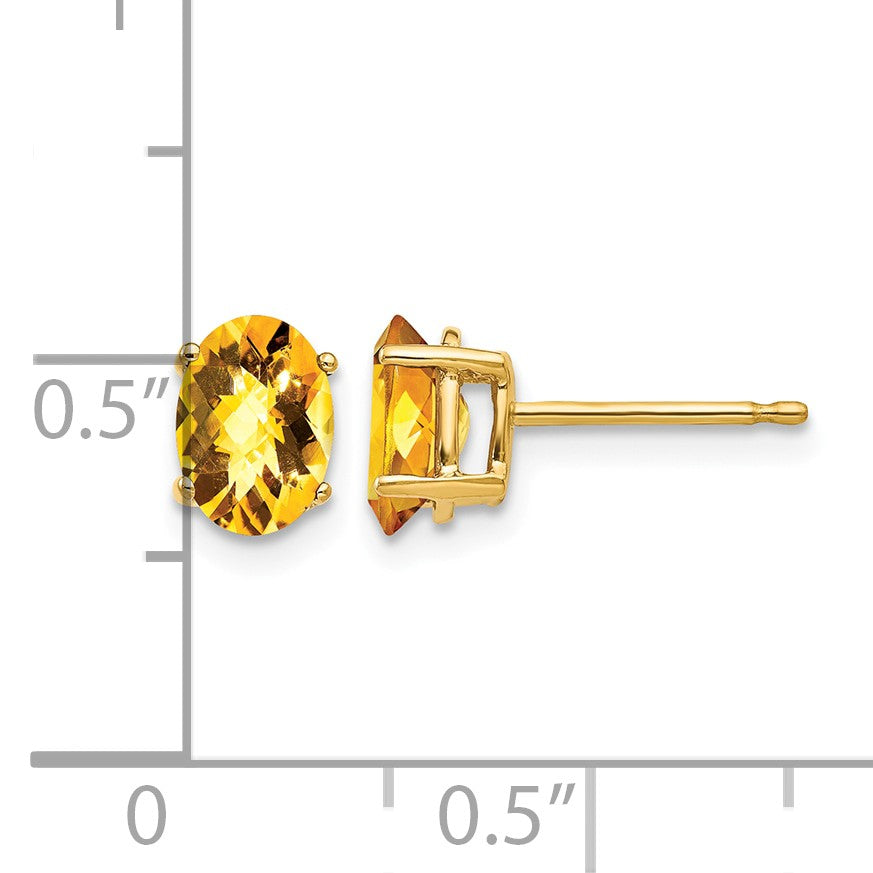 14k 7x5mm Oval Checker-cut Citrine Post Earrings