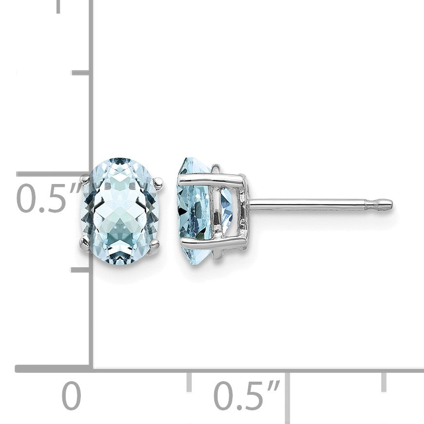14k White Gold 7x5mm Oval Aquamarine Post Earrings