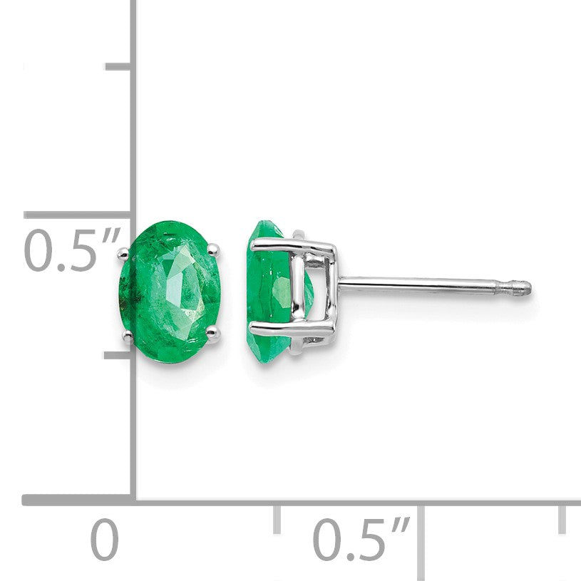 14k White Gold 7x5mm Oval Emerald Post Earrings