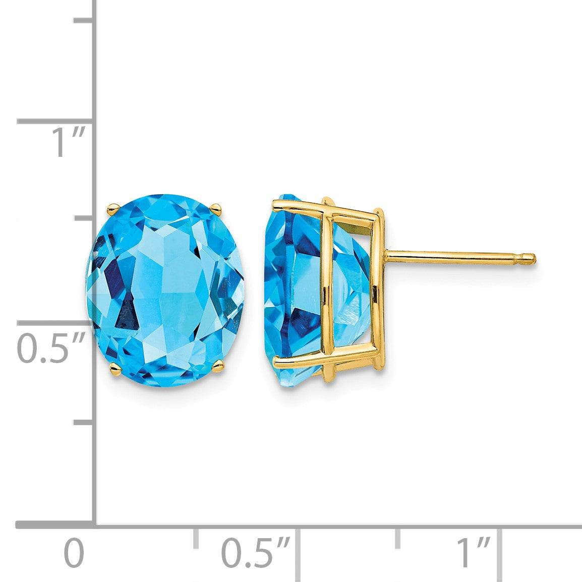 14k 12x10mm Oval Blue Topaz Post Earrings