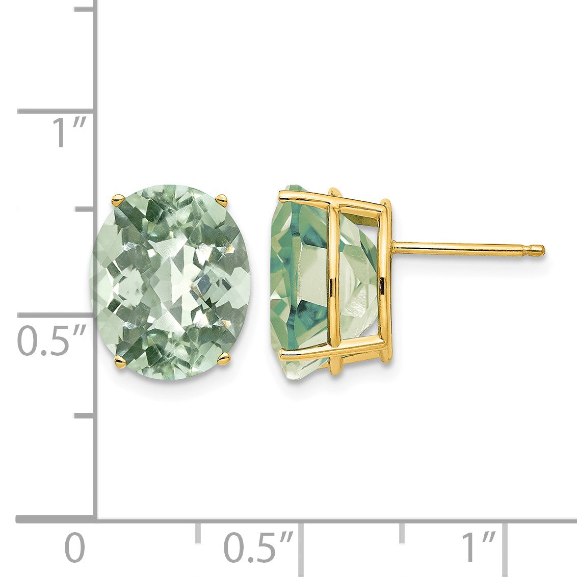 14k 12x10mm Oval Checker-Cut Green Quartz Post Earrings