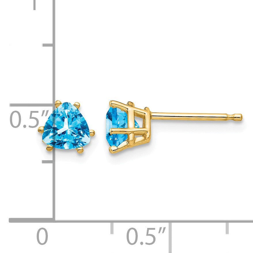 14k 5mm Trillion Blue Topaz Post Earrings