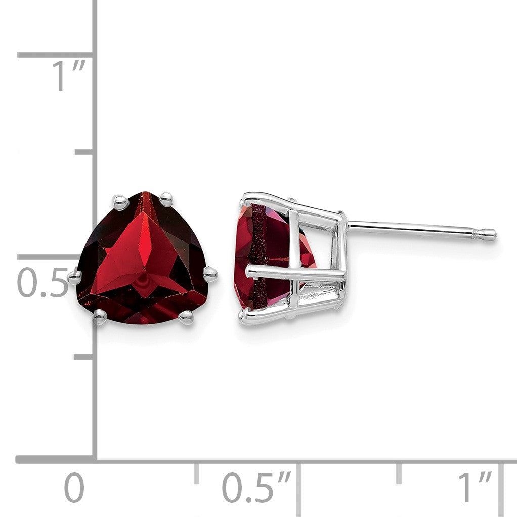 14k White Gold 8mm Trillion Garnet Post Earrings