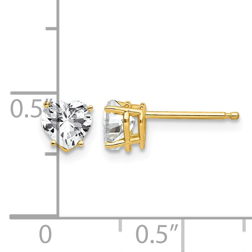14k 5mm Heart Cubic Zirconia Post Earrings