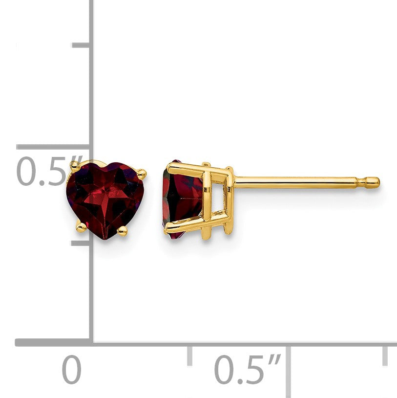14k 5mm Heart Garnet Post Earrings