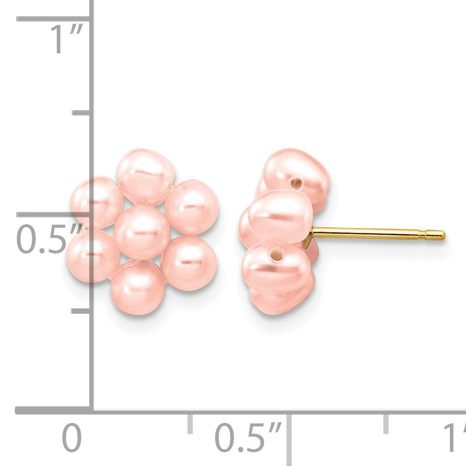 14k 3-4mm Pink Egg-shape Freshwater Cultured Pearl Flower Post Earrings