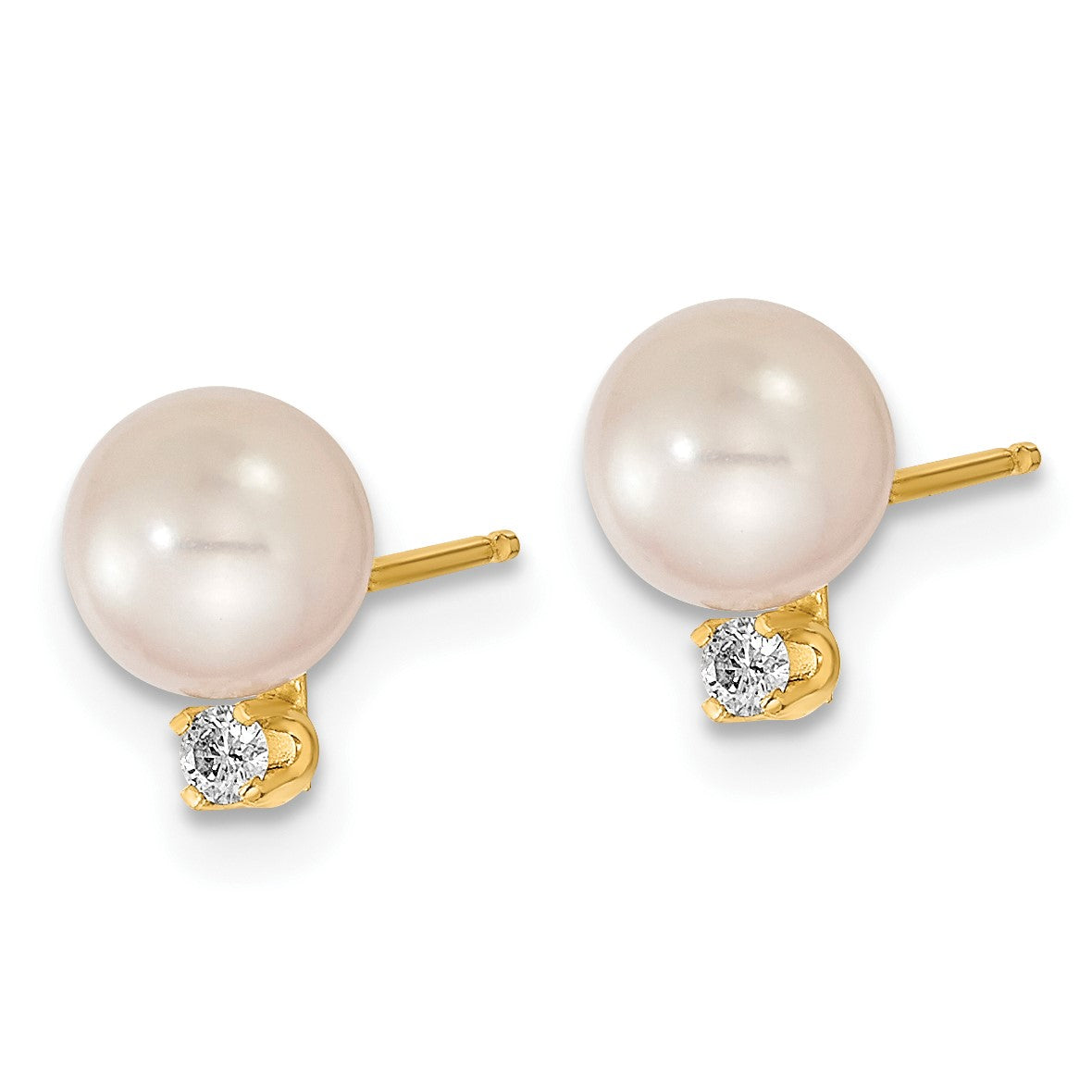 14k 6-7mm White Round Akoya Saltwater Cultured Pearl and .10 Carat Diamond Post Earrings and Pendant Set