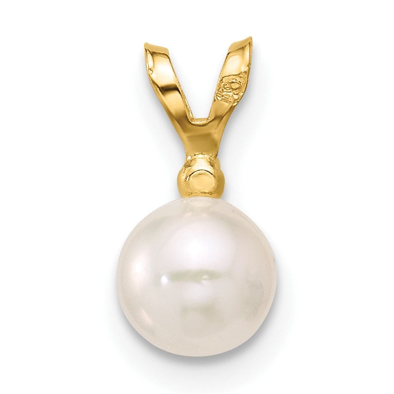 14k 5-6mm White Round Akoya Saltwater Cultured Pearl and .01 Carat Diamond Pendant