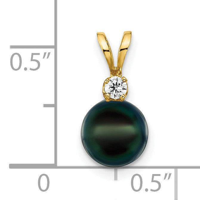 14k 7-8mm Black Round Akoya Saltwater Cultured Pearl and 1/20 Carat Diamond Pendant