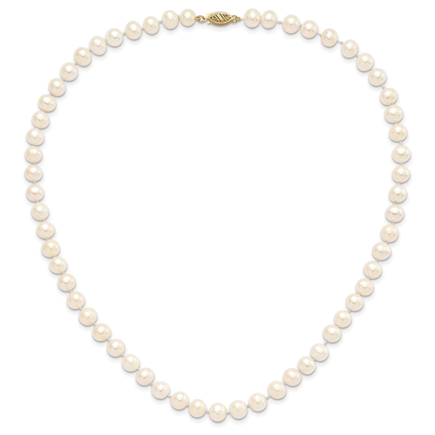 14k 7-8mm White Near-Round Freshwater Cultured Pearl 18 inch Necklace and Button Earrings Set