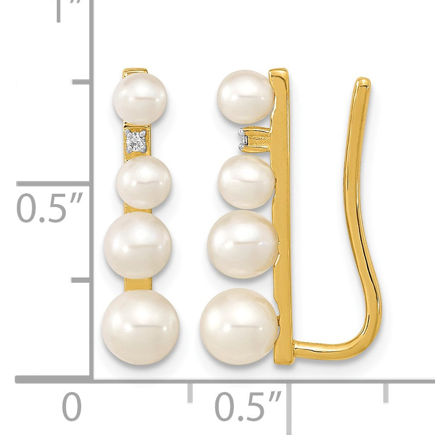 14k 3-5mm Freshwater Cultured Pearl and .016 carat Diamond Ear Climber Earrings