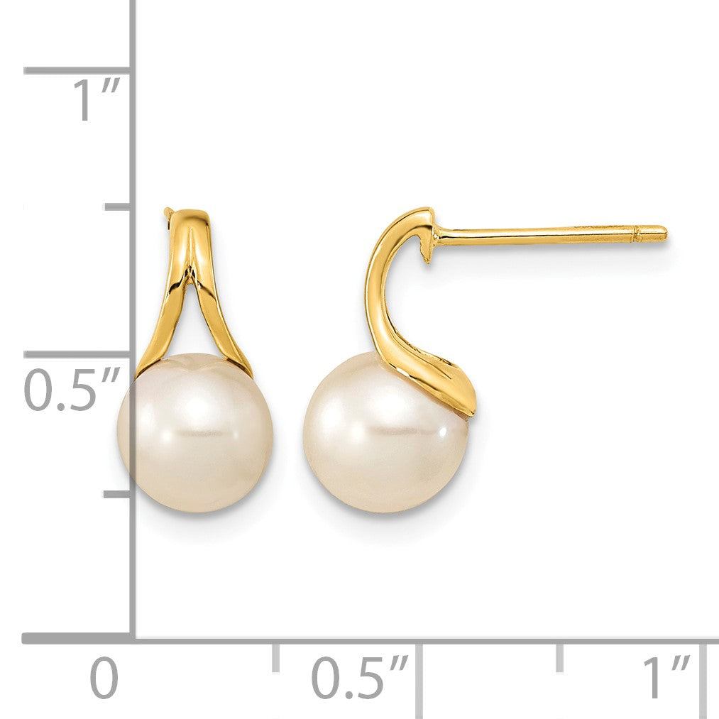 14K 7-8mm White Round Freshwater Cultured Pearl Post Earrings