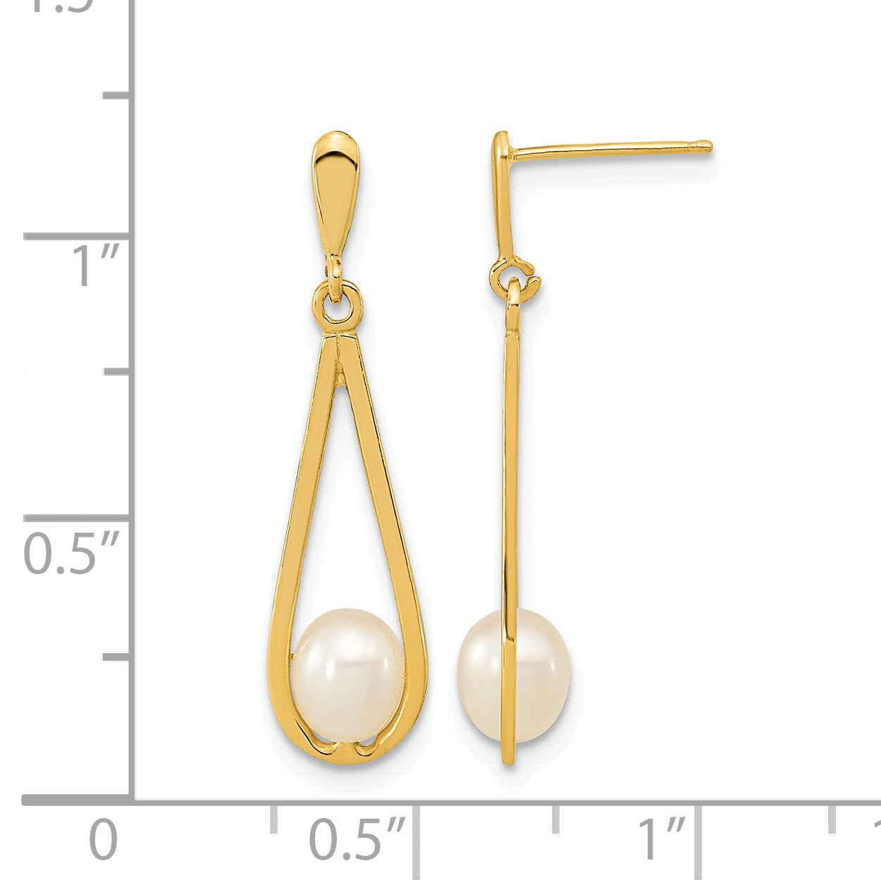 14k 5-6mm White Rice Freshwater Cultured Pearl Post Dangle Earrings