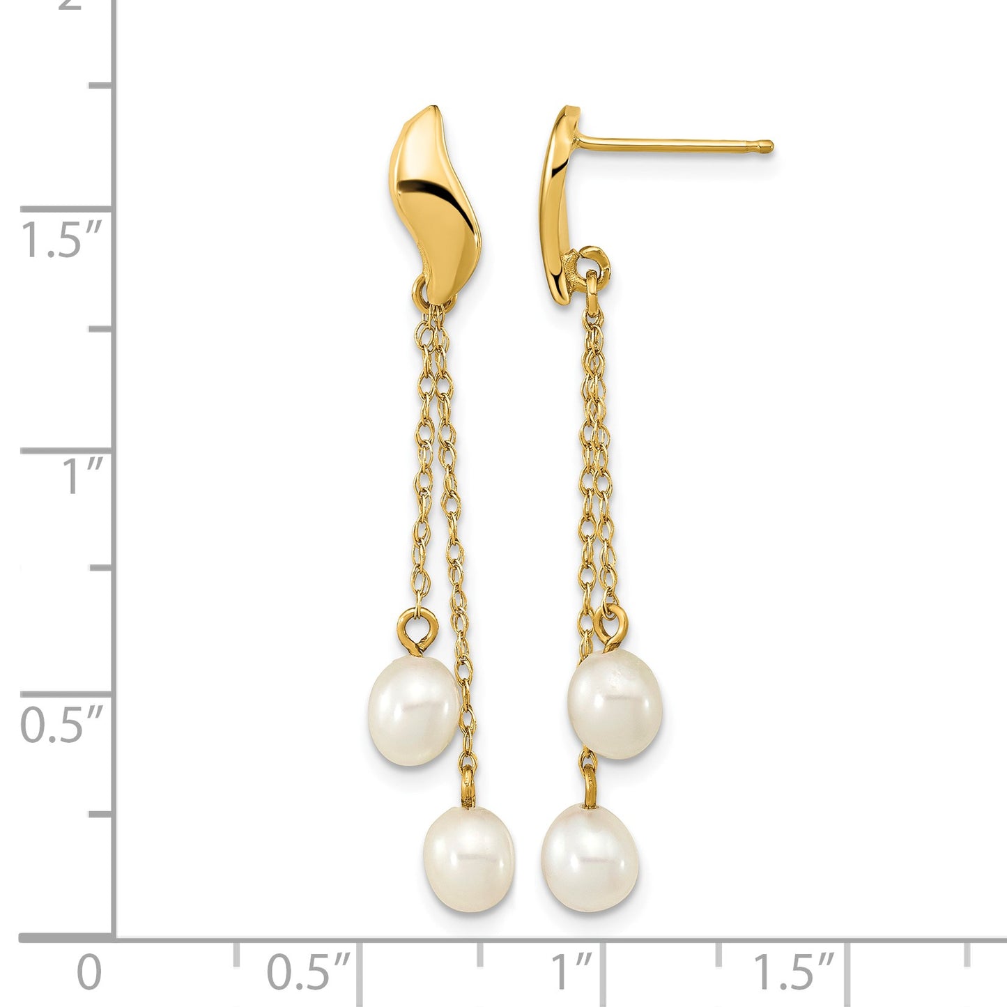 14k 4-5mm White Rice Freshwater Cultured Pearl Chain Dangle Post Earrings