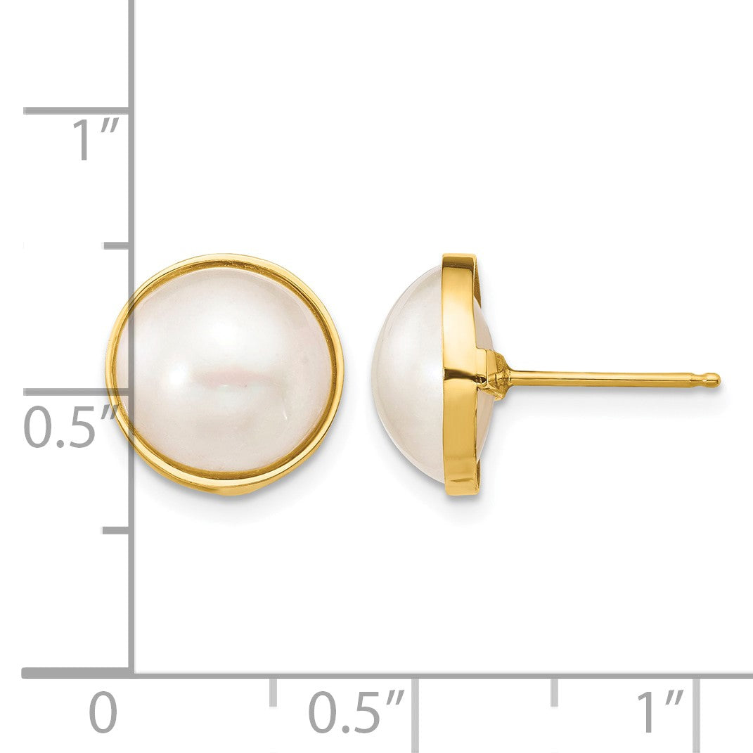 14K 10-11mm White Mabe Saltwater Cultured Pearl Post Earrings