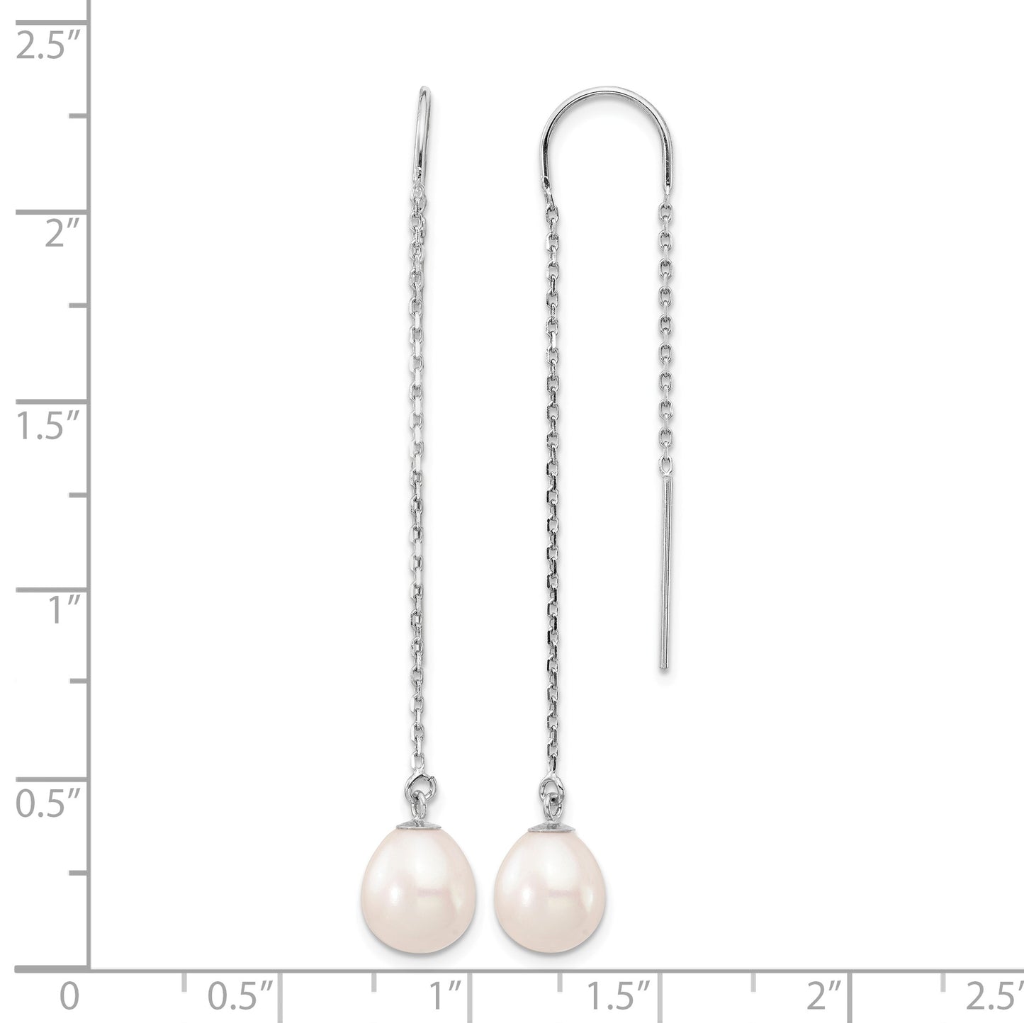 14k White Gold 7-8mm White Teardrop Freshwater Cultured Pearl Threader Earrings