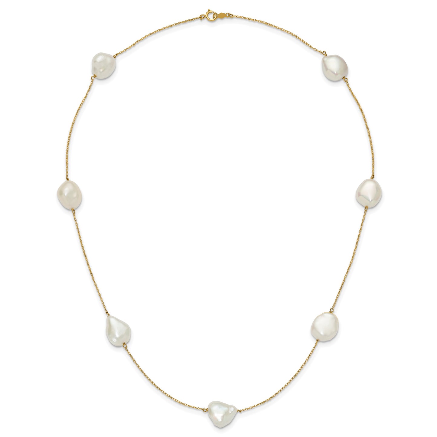 14k 10-11mm White Keshi Freshwater Cultured Pearl 7-Station 20 inch Necklace