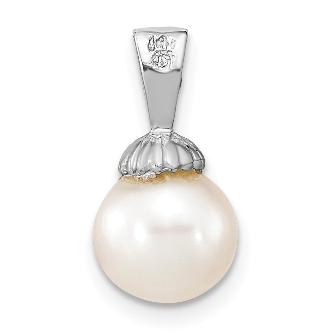 14K White Gold 8-9mm White Round Freshwater Cultured Pearl Pendant