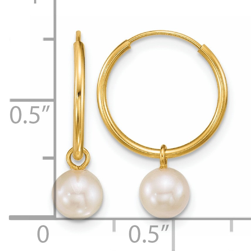 14k 5-6mm White Round Freshwater Cultured Pearl Dangle Endless Hoop Earrings