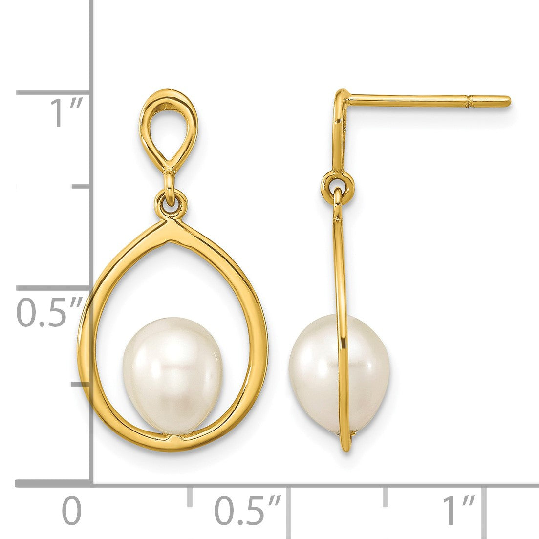14k 6-7mm White Teardrop Freshwater Cultured Pearl Post Dangle Earrings