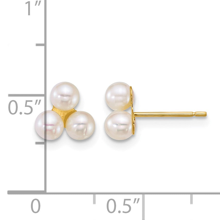 14k Polished 3-4mm Button White Freshwater Cultured 3-Pearl Post Earrings