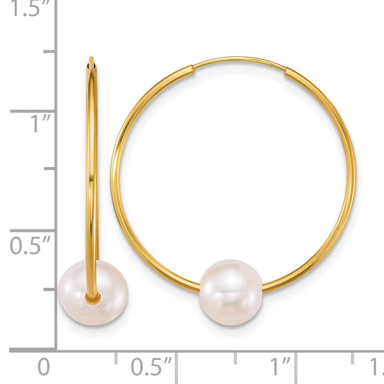 14k Polished 6-7mm Semi-Round White Freshwater Cultured Pearl Endless Hoop Earrings