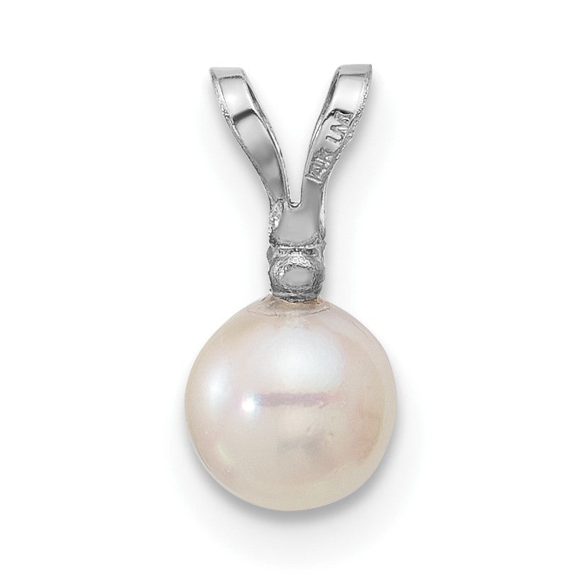 14k White Gold 5-6mm White Round Akoya Saltwater Cultured Pearl and .01 Carat Diamond Pendant