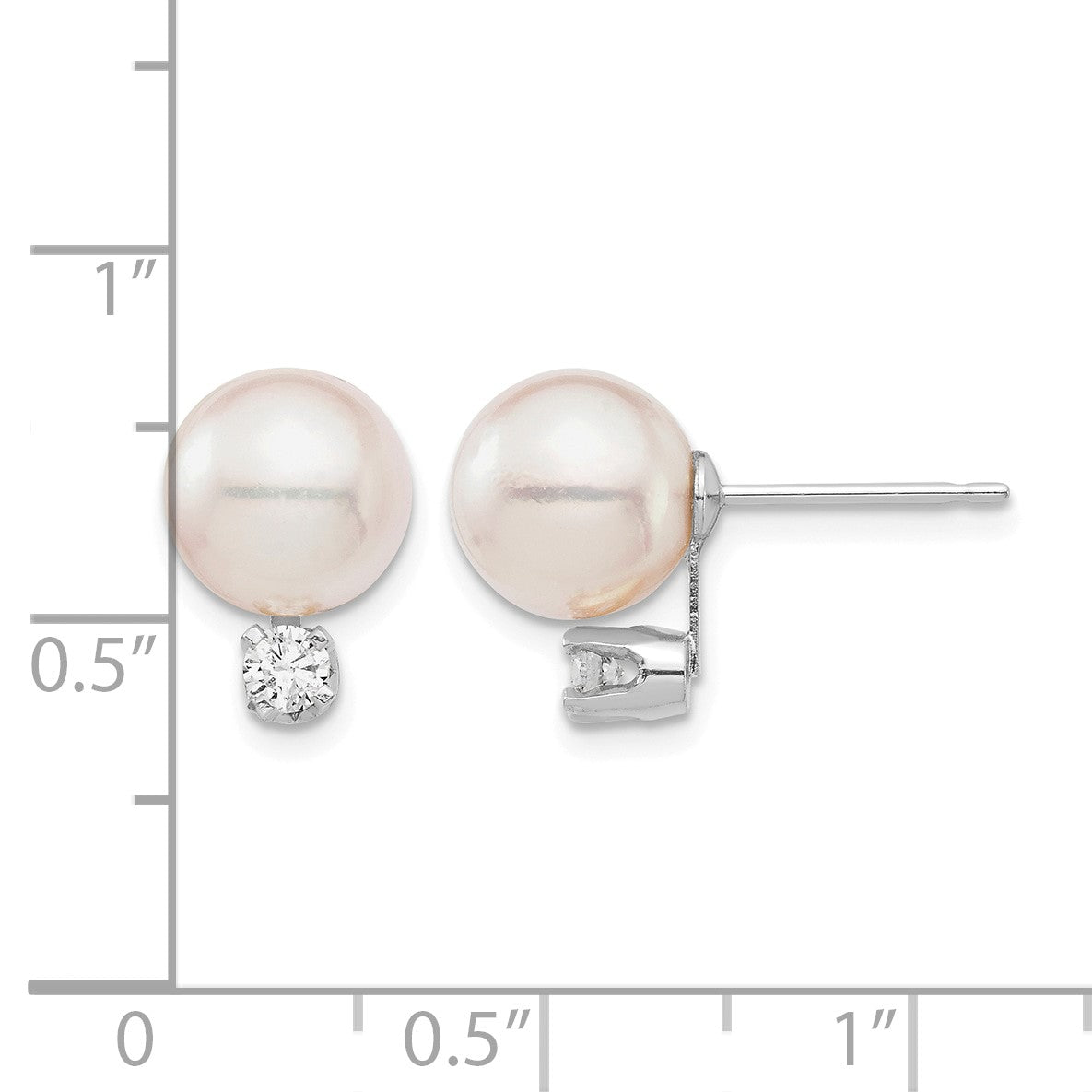 14k White Gold 8-9mm White Round Akoya Saltwater Cultured Pearl and .20 Carat Diamond Post Earrings