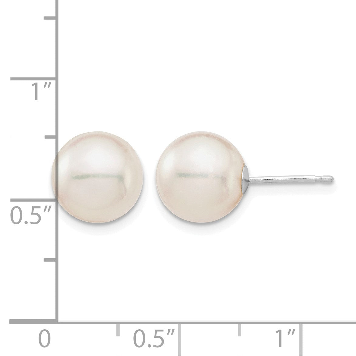 14k White Gold 9-10mm White Round Akoya Saltwater Cultured Pearl Post Earrings