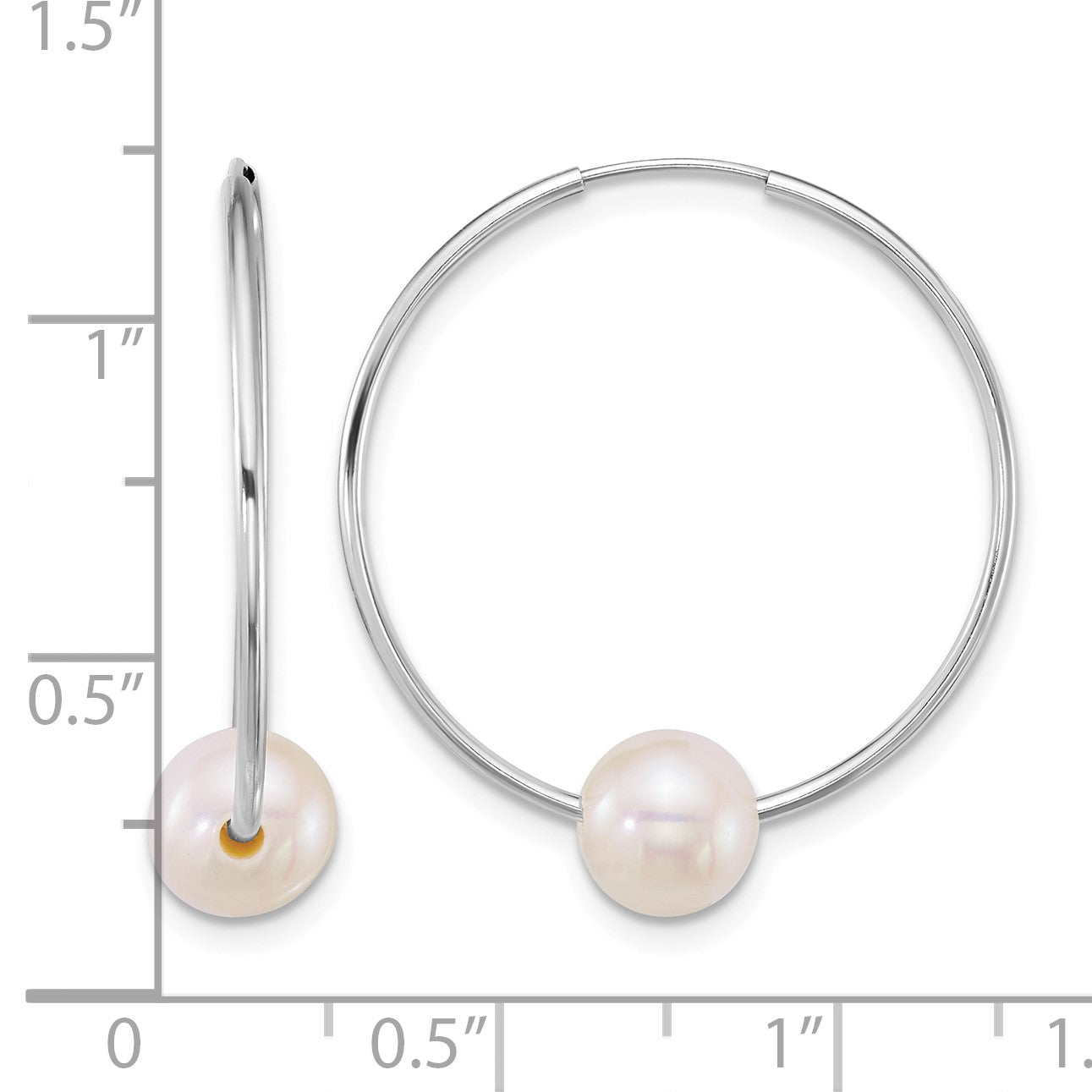 14k White Gold Polished 6-7mm Semi-Round White Freshwater Cultured Pearl Endless Hoop Earrings