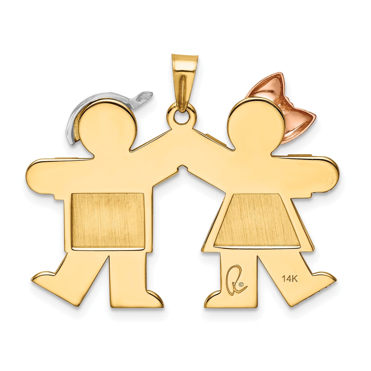 14k Tri-color The Kids Medium Girl on Left and Boy on Right Engravable Kiss Charm