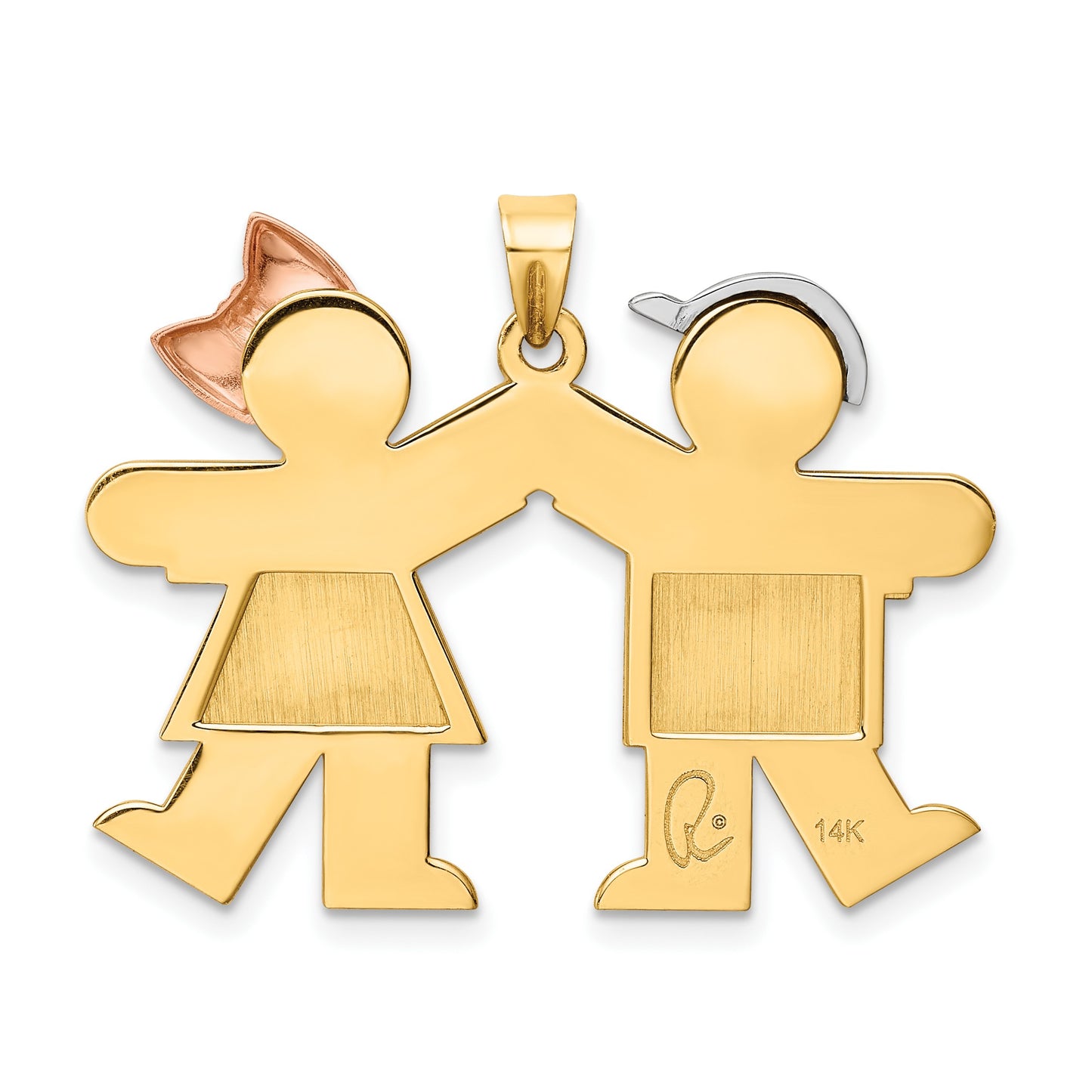14k Tri-color The Kids Medium Boy on Left and Girl on Right Engravable Kiss Charm