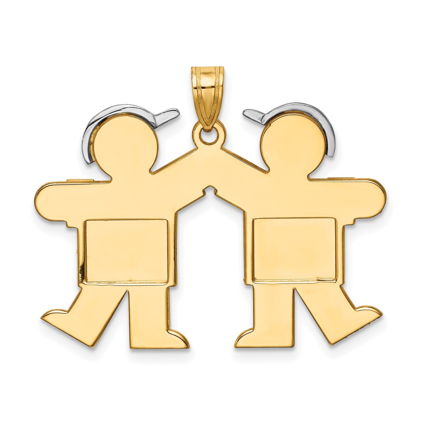 14k Two-tone The Kids Medium Double Boys Engravable Kiss Charm