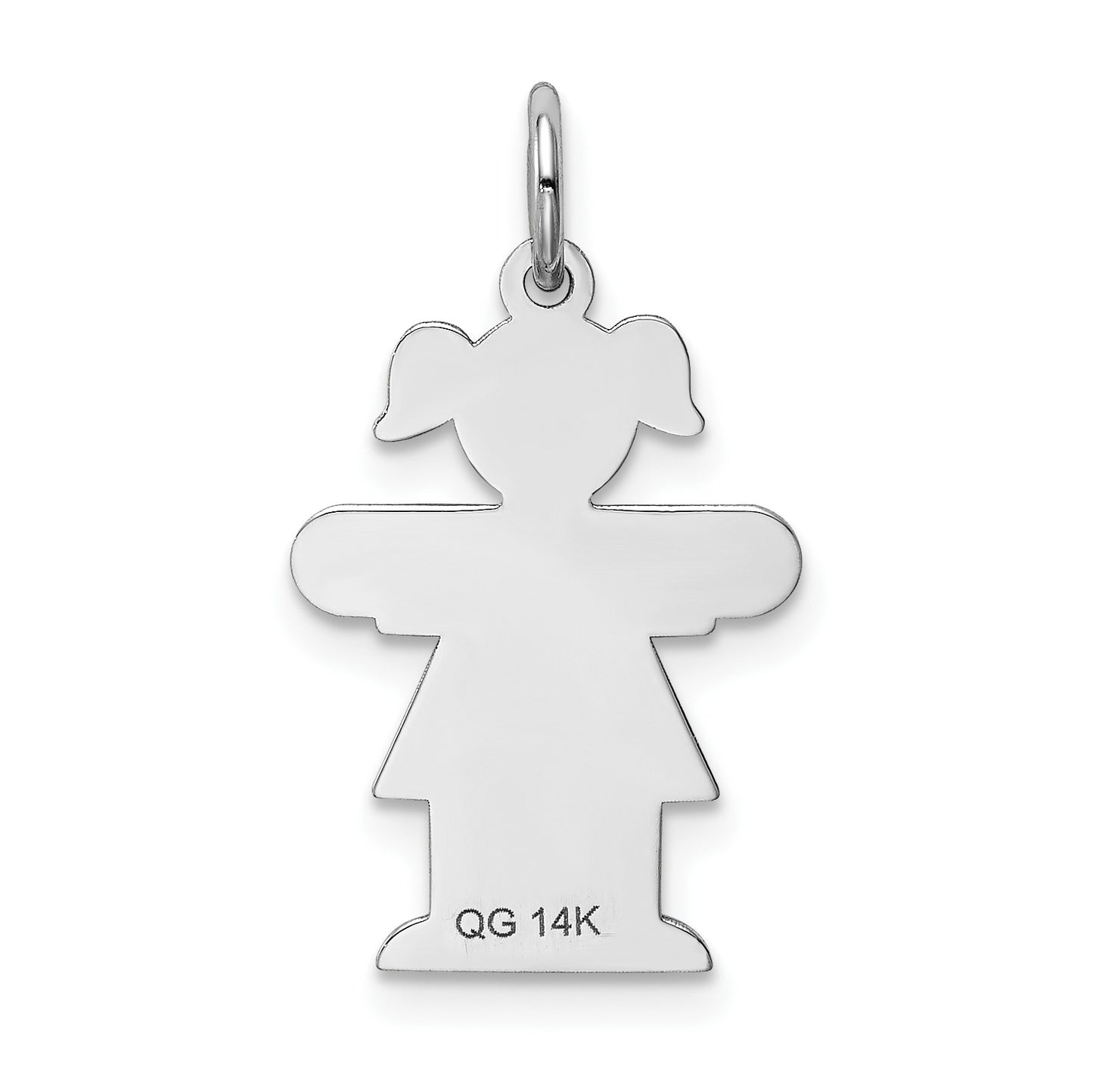 14k White Gold The Kids Small Girl with Ponytails Engravable Hugs Charm