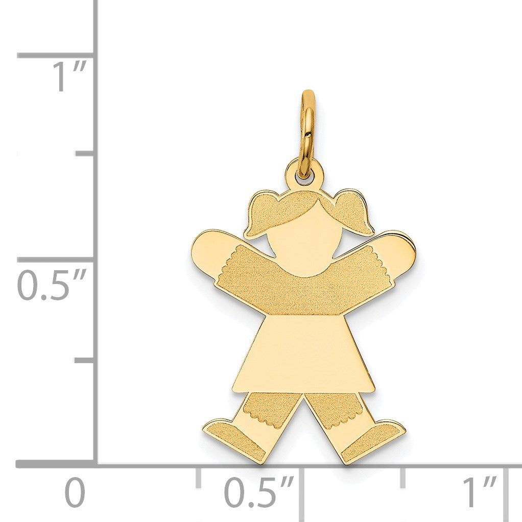 14k The Kids Small Girl with Ponytails Engravable Joy Charm