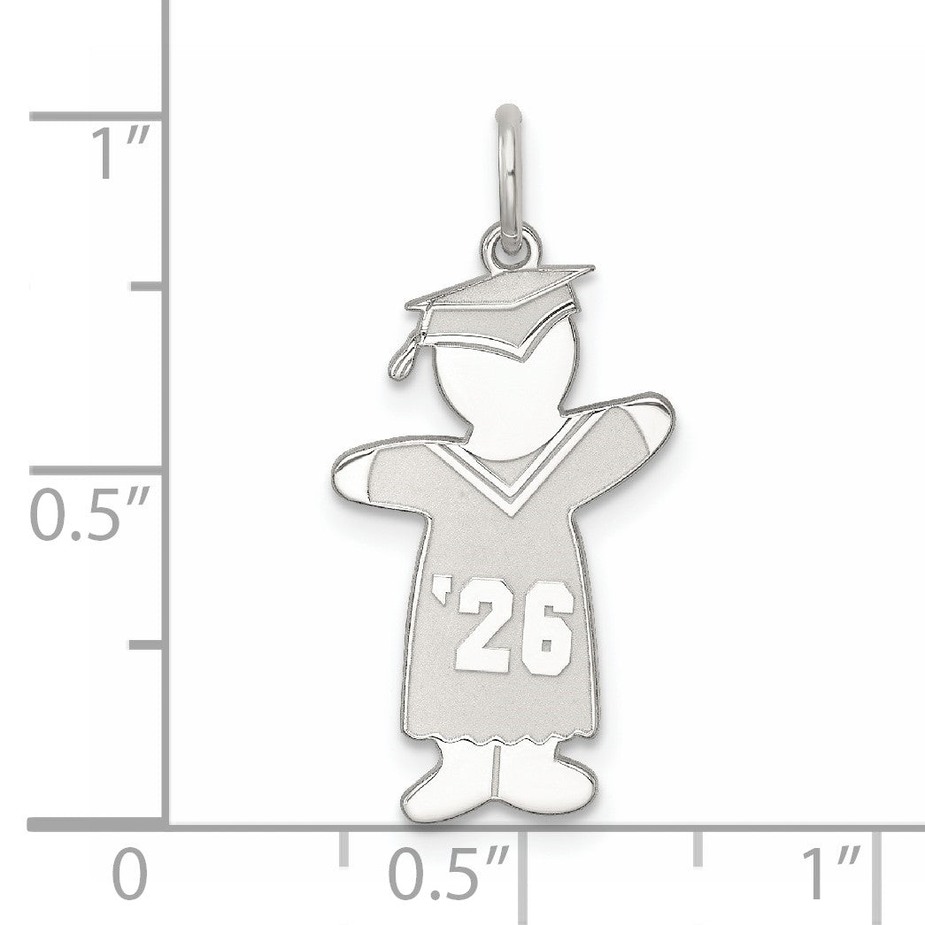 Sterling Silver Rhodium-plated Class of 2026 Boy Cuddle Charm