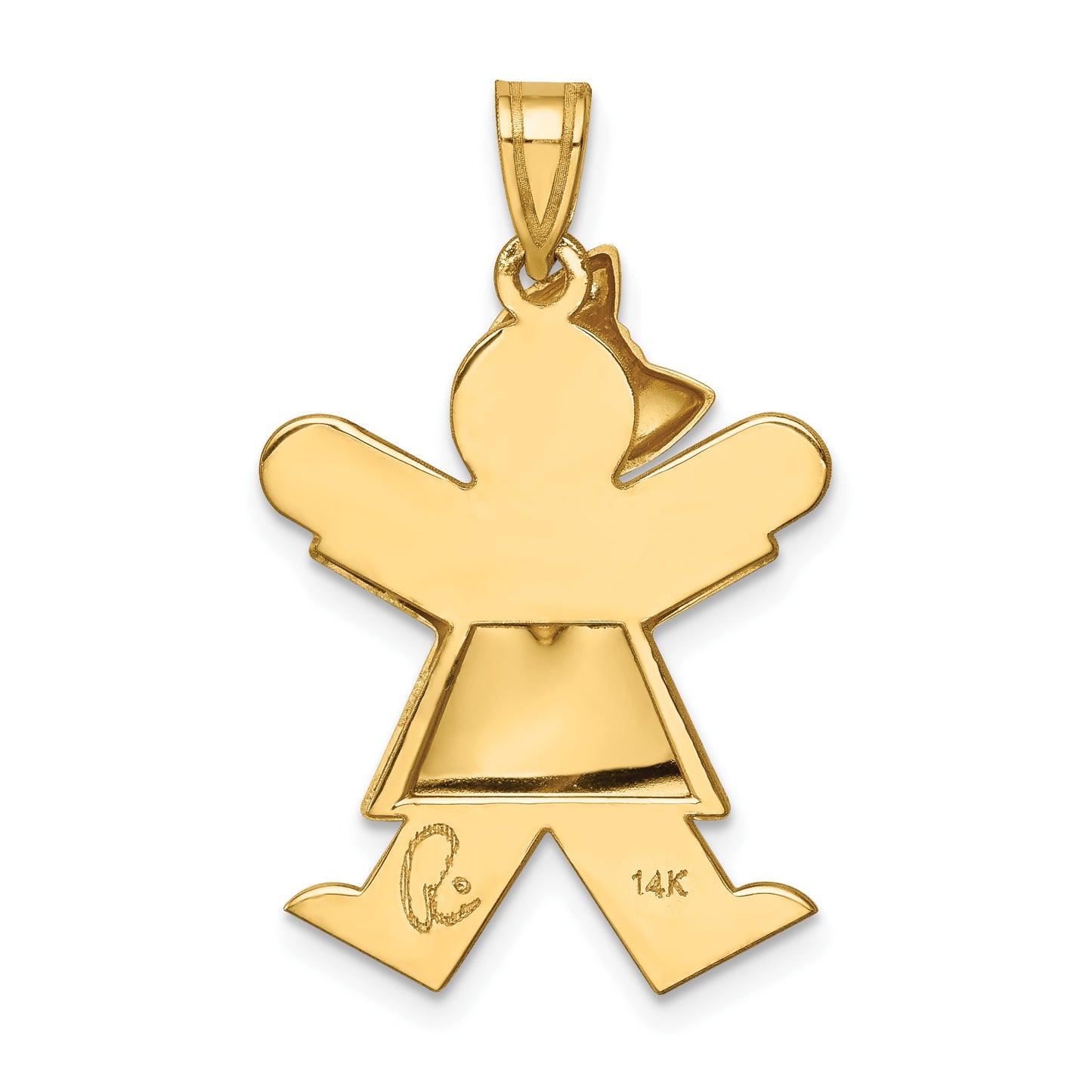 14k The Kids Puffed Girl with Bow on Left Engravable Joy Charm