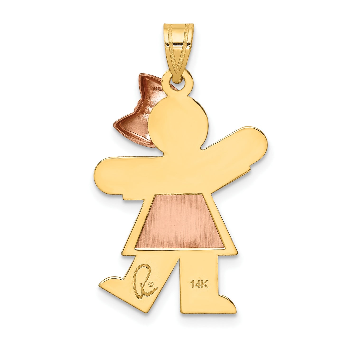 14k Two-tone The Kids Medium Girl with Bow on Right Engravable Kiss Charm