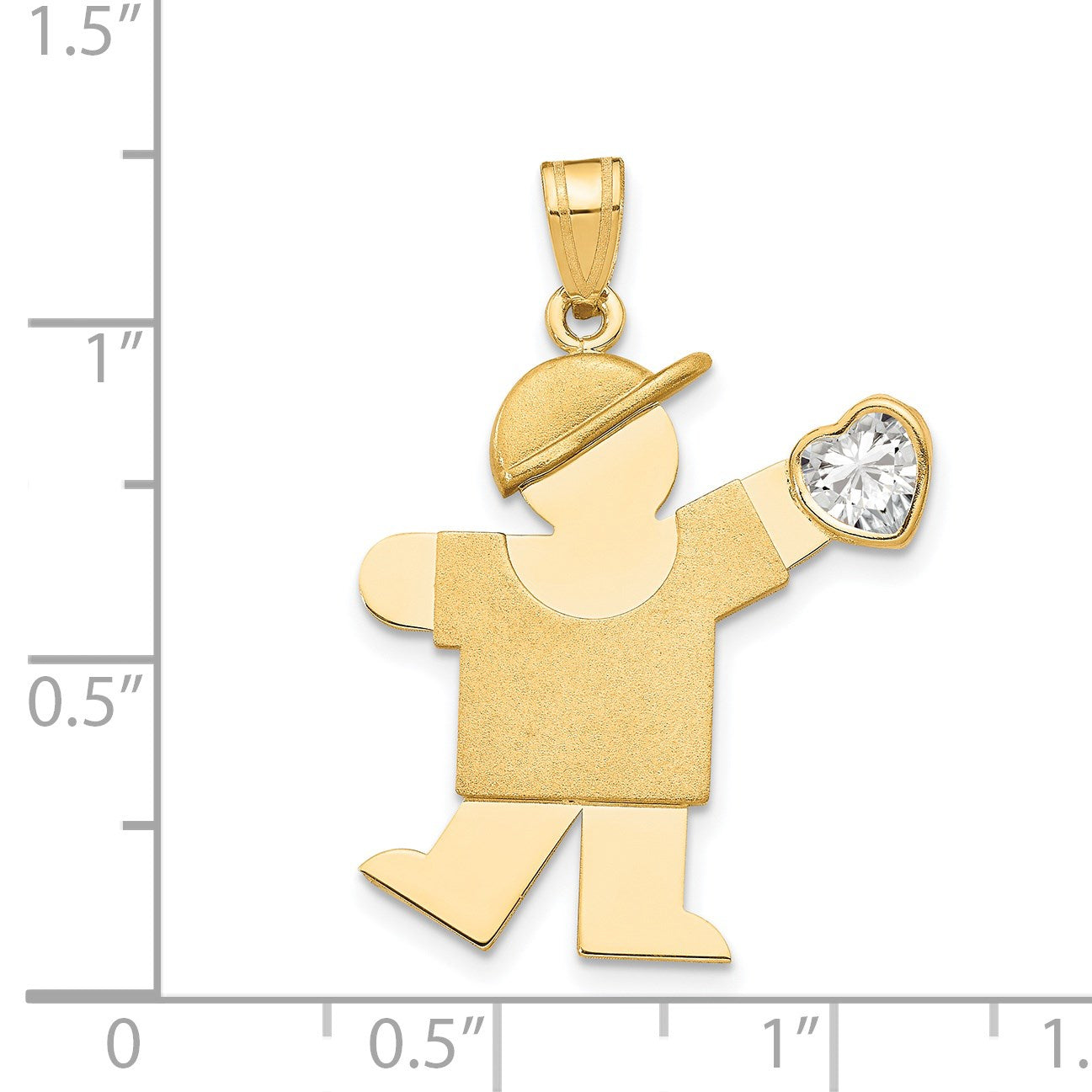 14k The Kids Boy with Clear CZ April Birthstone Engravable Kiss Charm