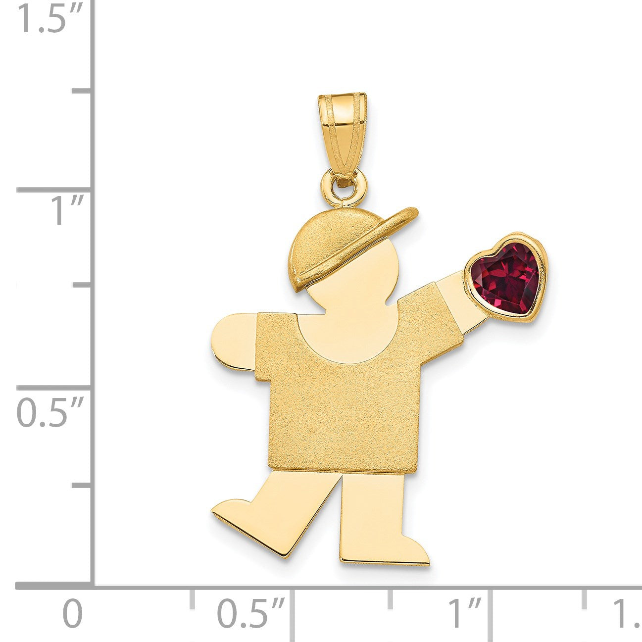 14k The Kids Boy with Dark Red CZ January Birthstone Engravable Kiss Charm