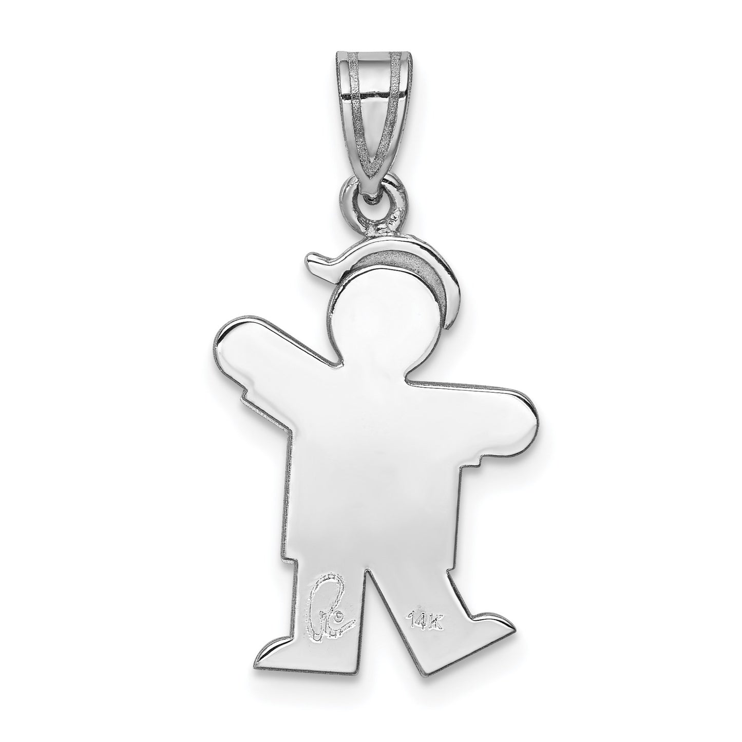 14k White Gold The Kids Small Boy with Hat on Left Engravable Kiss Charm