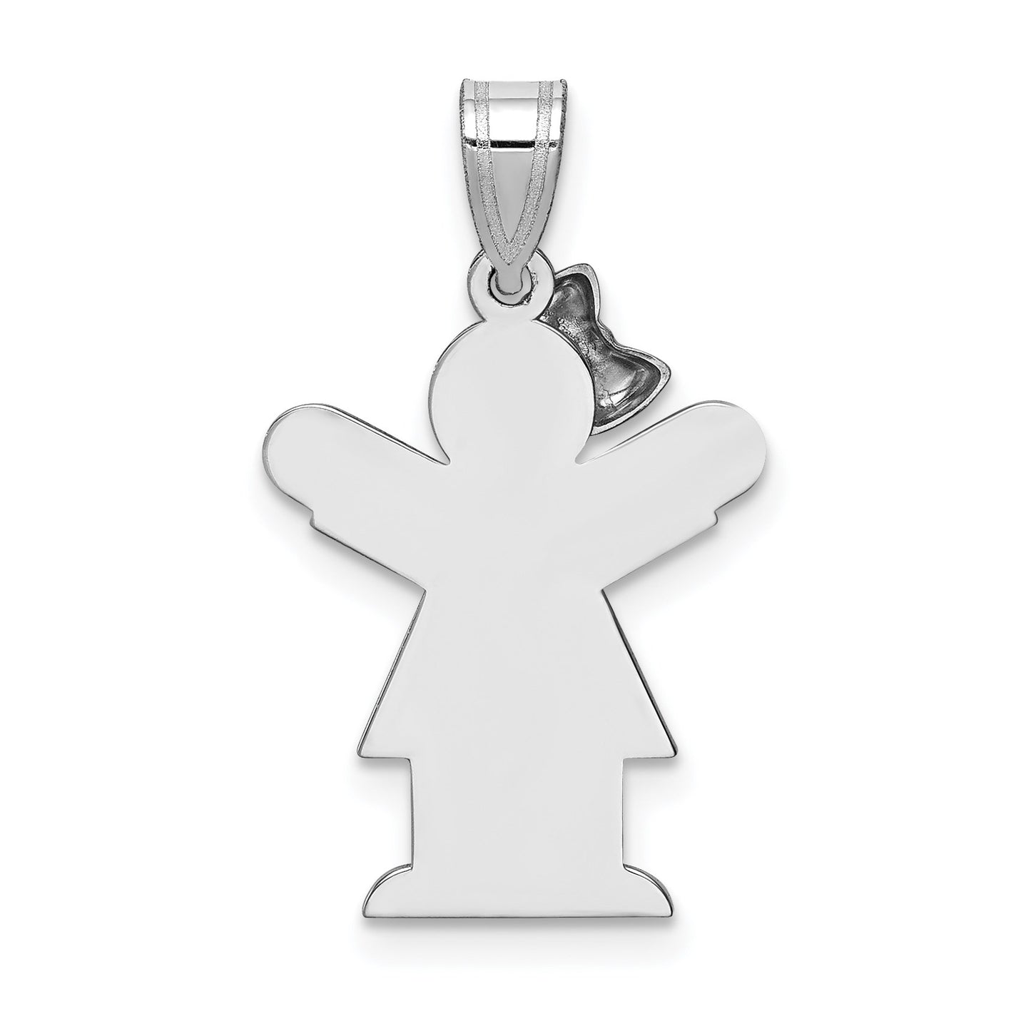 14k White Gold The Kids Small Girl with Bow on Left Engravable Love Charm