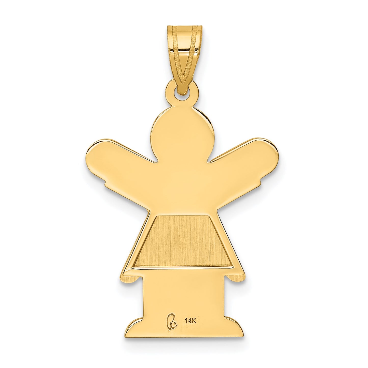 14k The Kids Solid Satin Medium Girl with Ruffles Engravable Love Charm